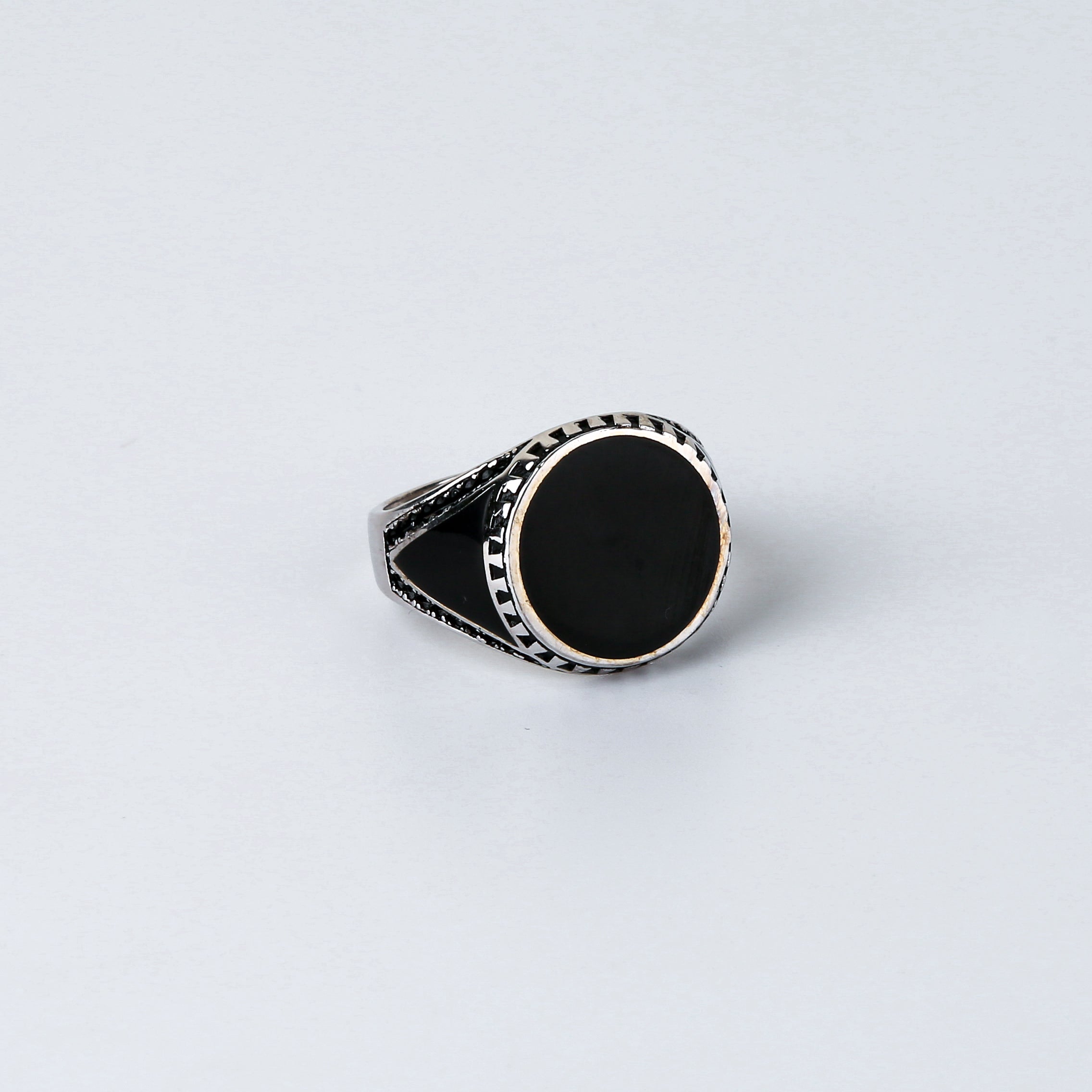 Circle Black Finish Stone Ring