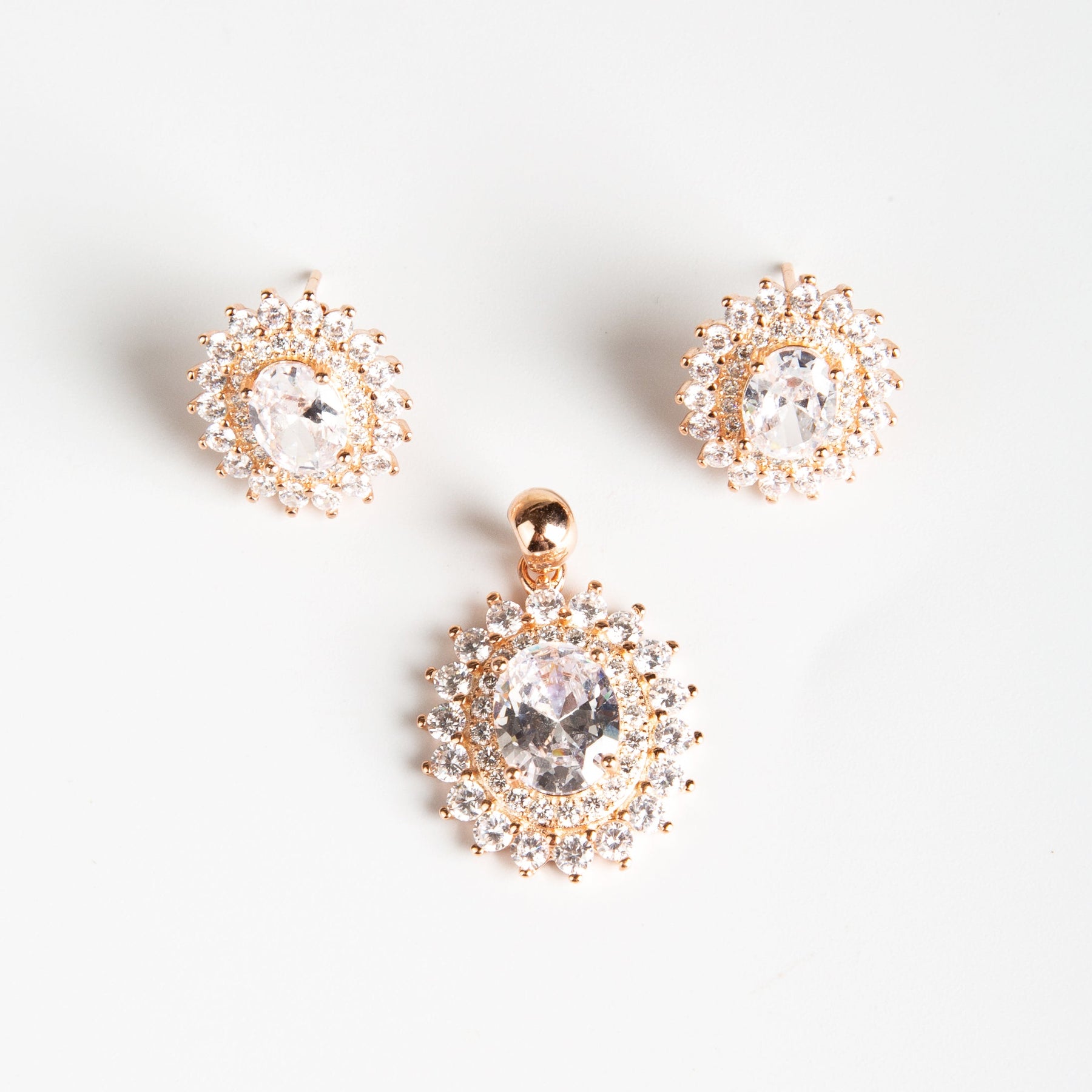 Shimmery Rosegold Pendant Set with Earrings
