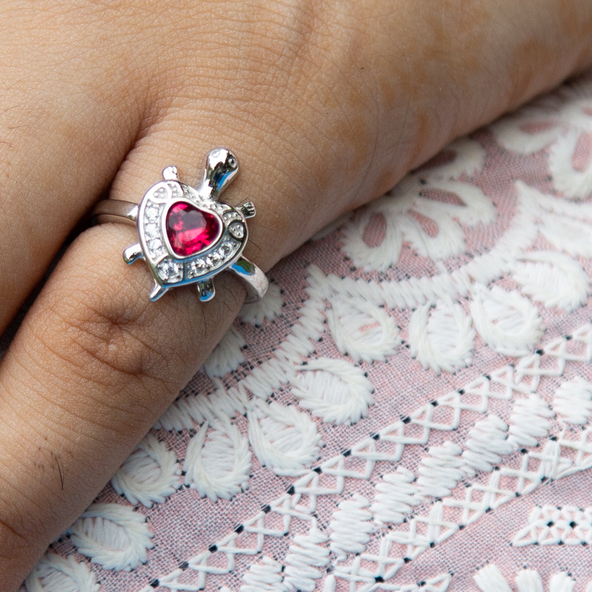 The Colourful Heart Gem Turtle Ring