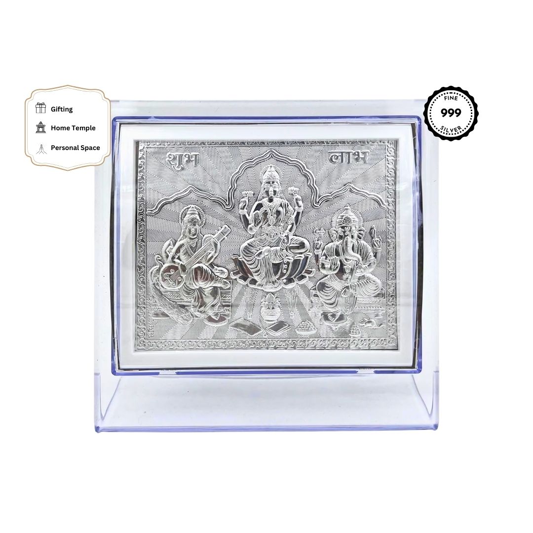 Laxmi Ganesh Saraswati Silver Frame (999 Pure Silver)