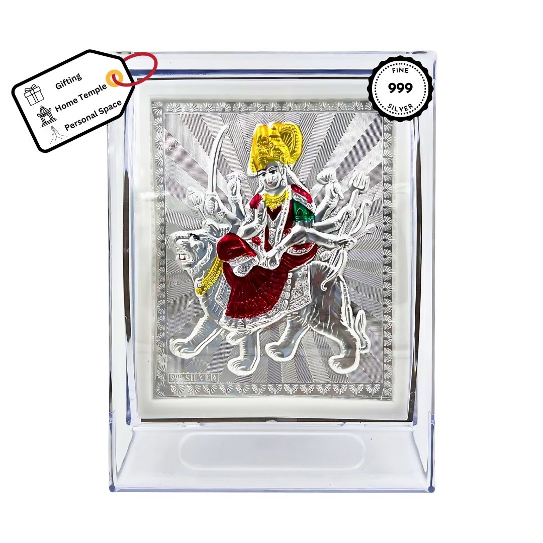 Maa Durga Coloured Silver Frame (999 Pure Silver)