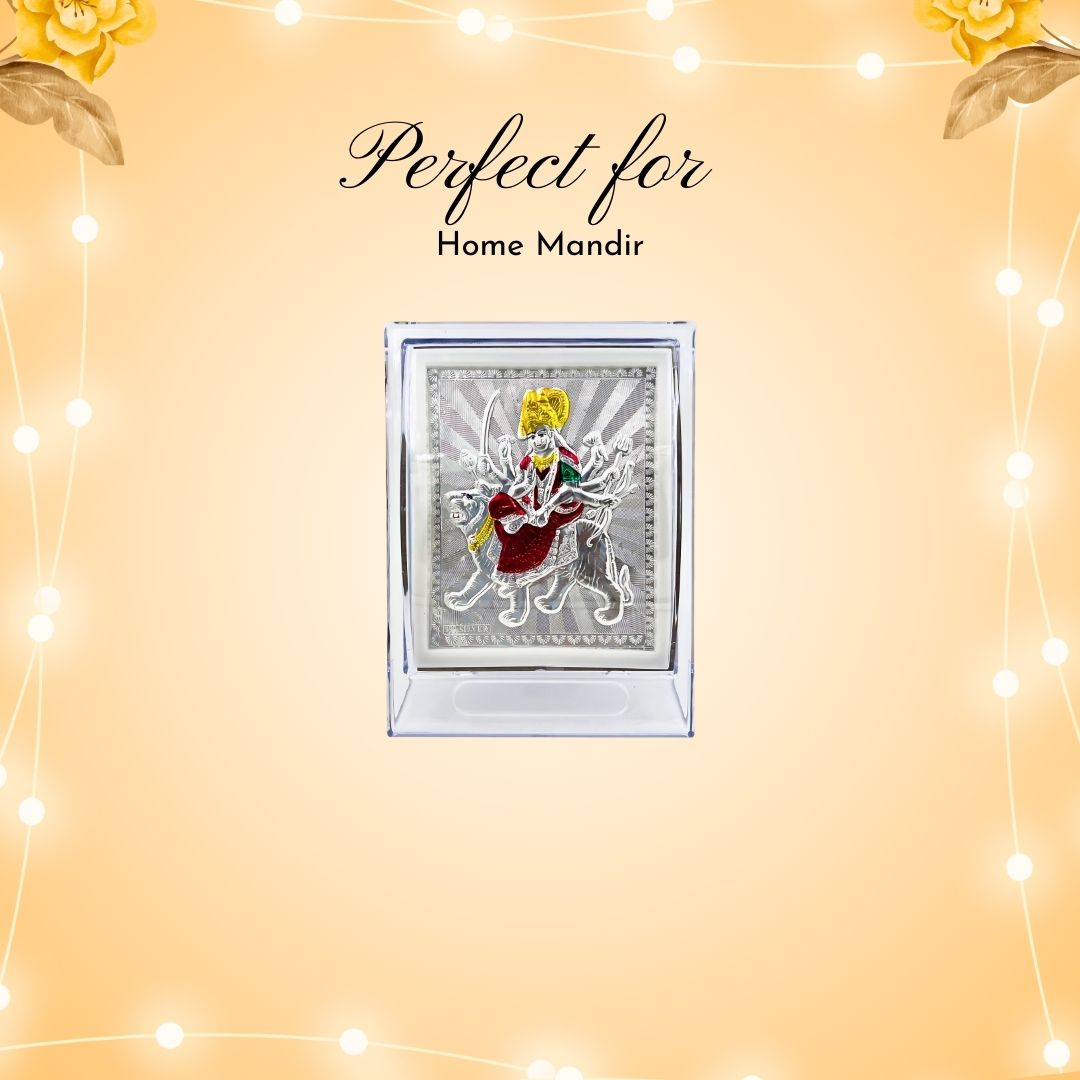 Maa Durga Coloured Silver Frame (999 Pure Silver)