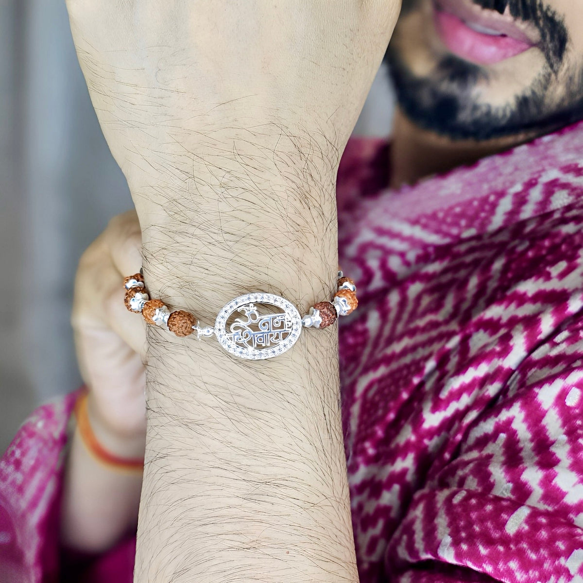 ‘Om Namah Shivaay’ 925 Sterling Silver Rudraksha Beads Bracelet