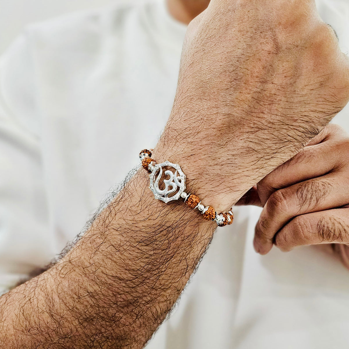 ‘Om’ 925 Sterling Silver Rudraksha Beads Bracelet