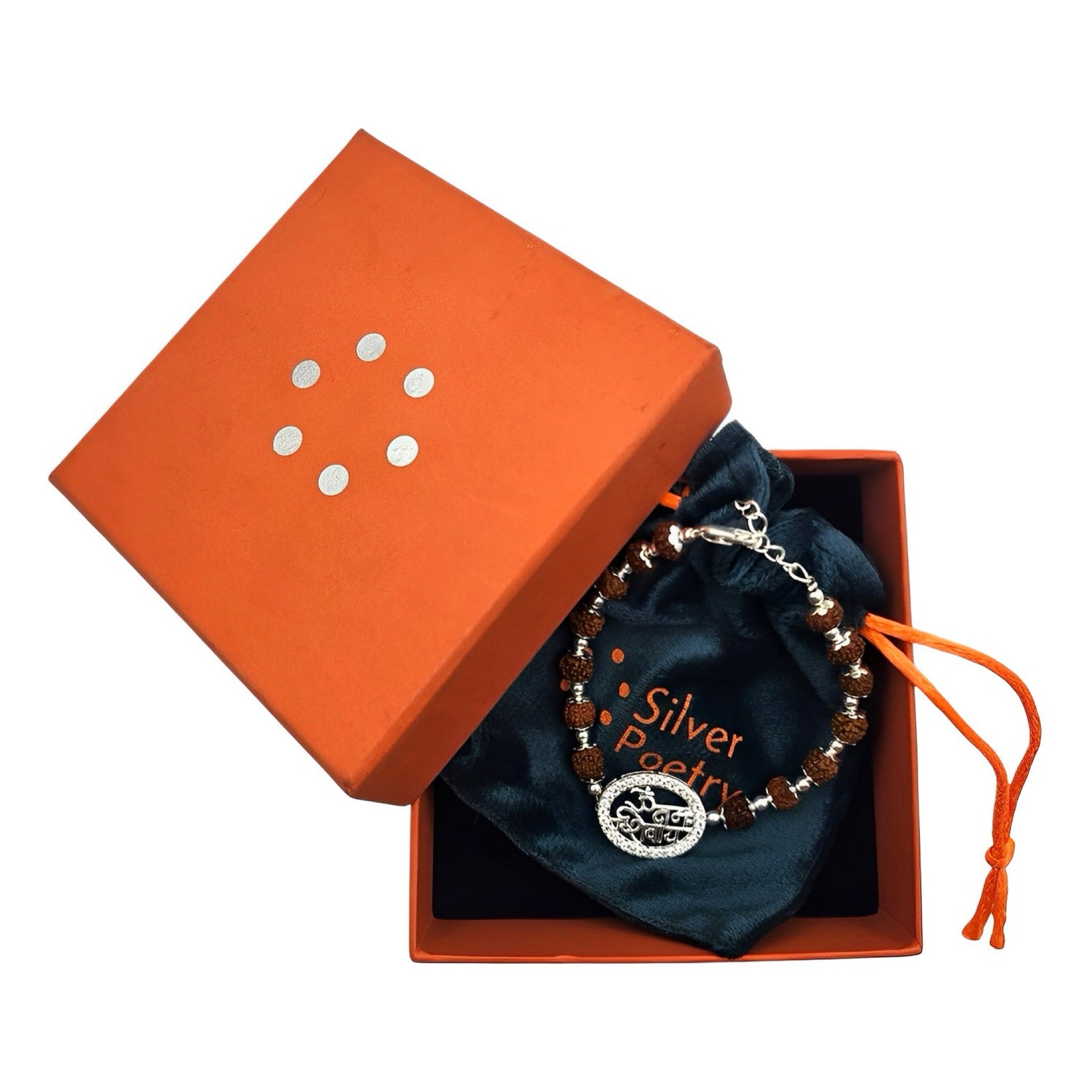 ‘Om Namah Shivaay’ 925 Sterling Silver Rudraksha Beads Bracelet