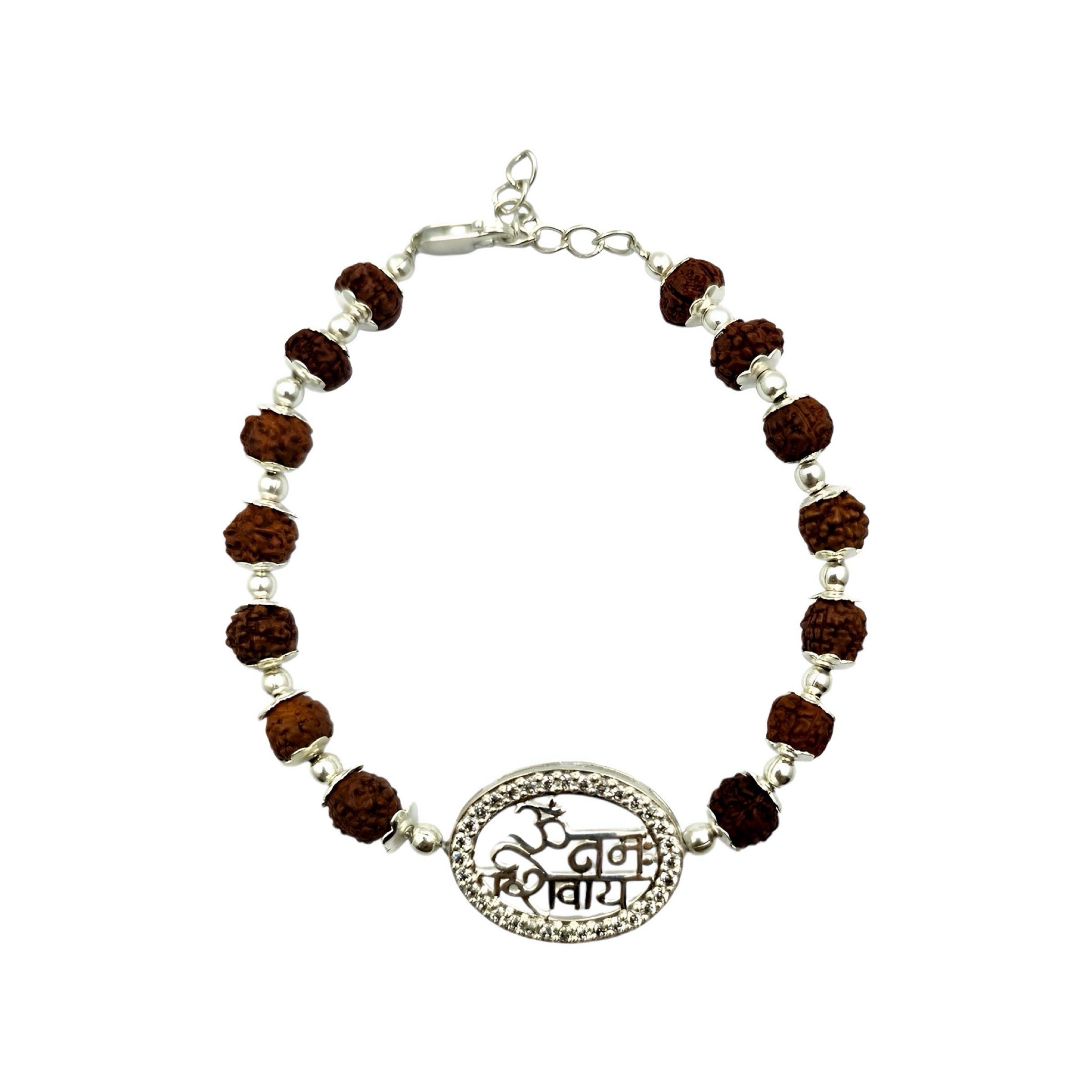 ‘Om Namah Shivaay’ 925 Sterling Silver Rudraksha Beads Bracelet