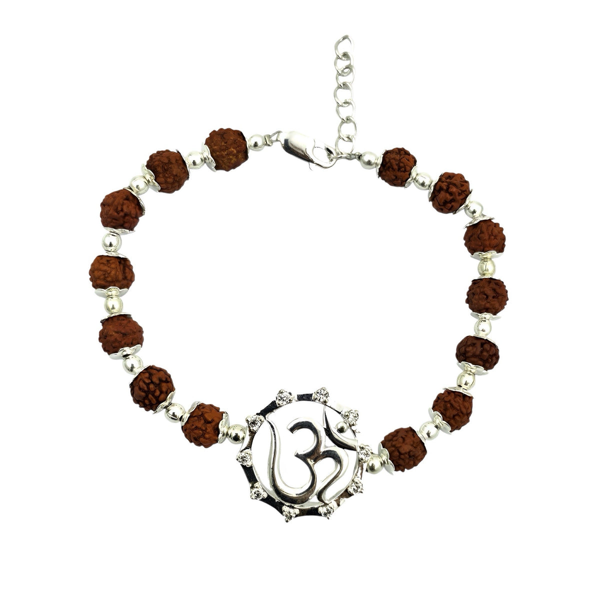 ‘Om’ 925 Sterling Silver Rudraksha Beads Bracelet