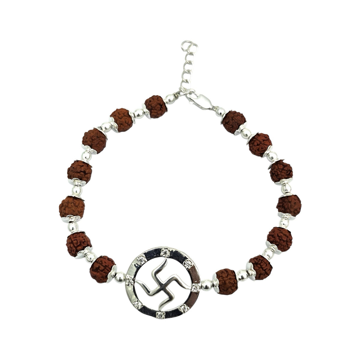 ‘Swastik’ 925 Sterling Silver Rudraksha Beads Bracelet