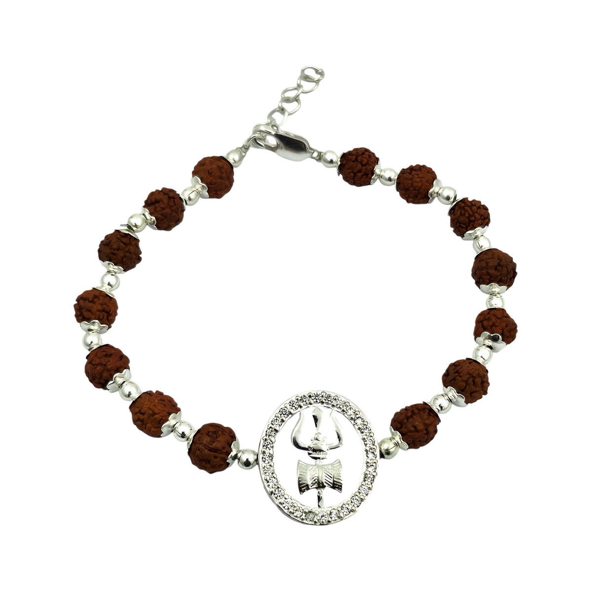 ‘Trishul Damru’ 925 Sterling Silver Rudraksha Beads Bracelet