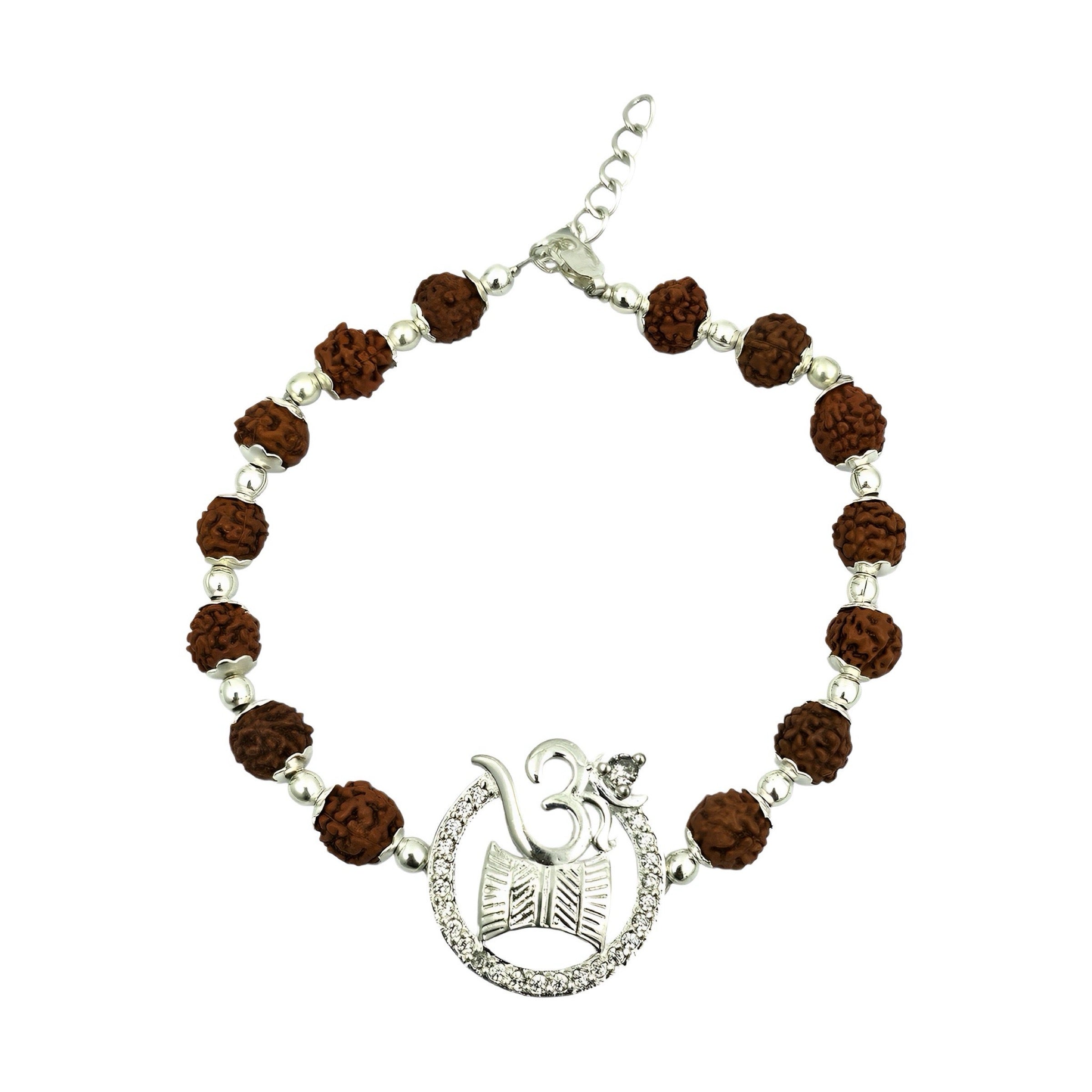 ‘Om Damru’ 925 Sterling Silver Rudraksha Beads Bracelet