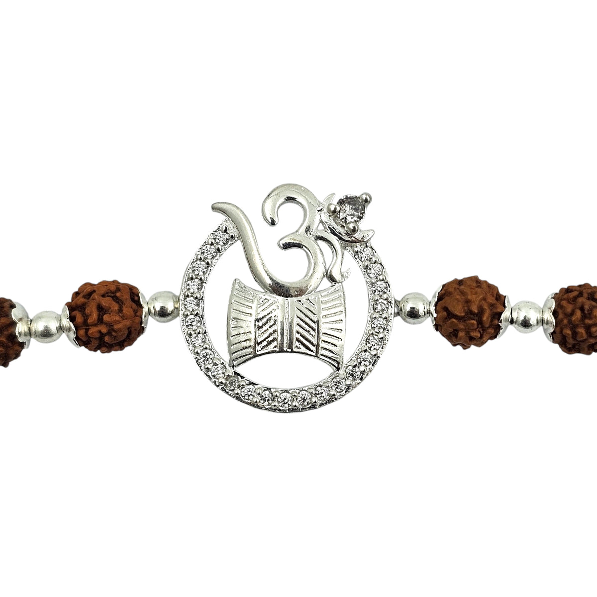 ‘Om Damru’ 925 Sterling Silver Rudraksha Beads Bracelet