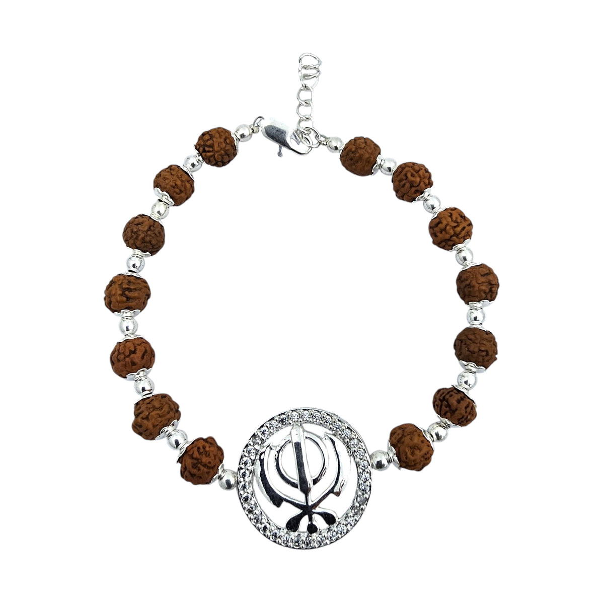 ‘Khanda’ 925 Sterling Silver Rudraksha Beads Bracelet