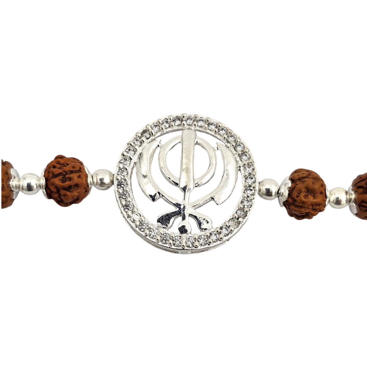 ‘Khanda’ 925 Sterling Silver Rudraksha Beads Bracelet