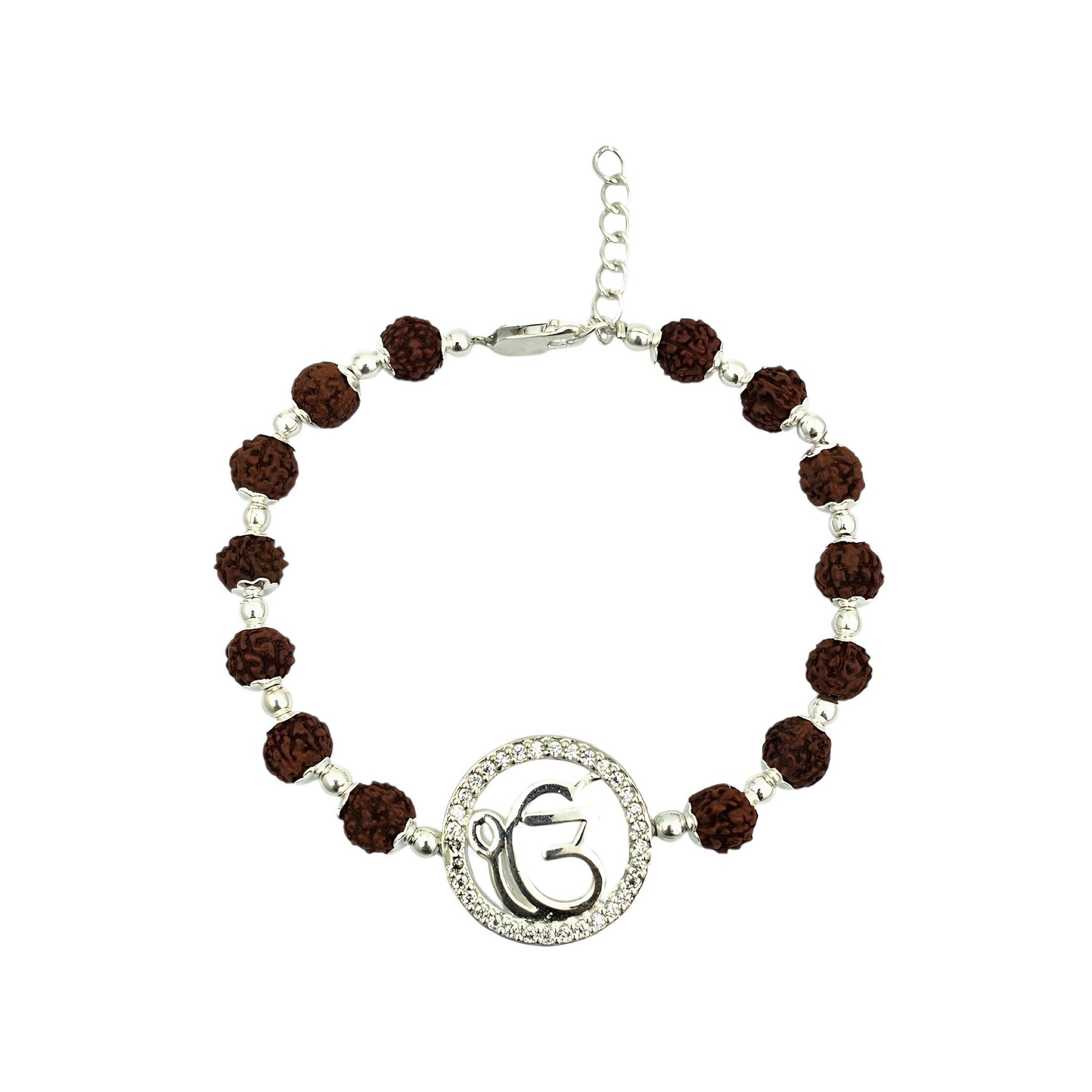 ‘IK Onkar’ 925 Sterling Silver Rudraksha Beads Bracele