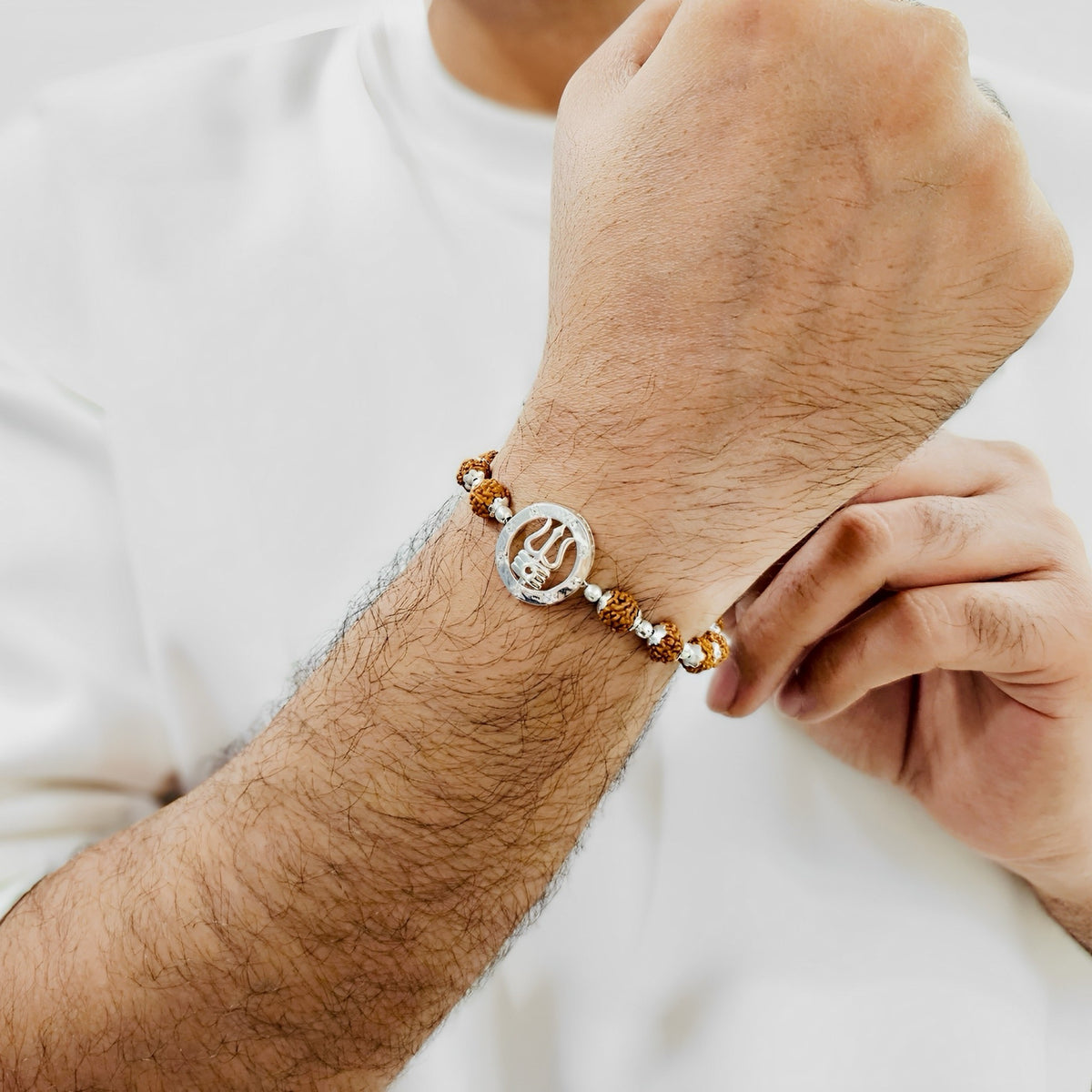 ‘Tripund Tilak’ 925 Sterling Silver Rudraksha Beads Bracelet