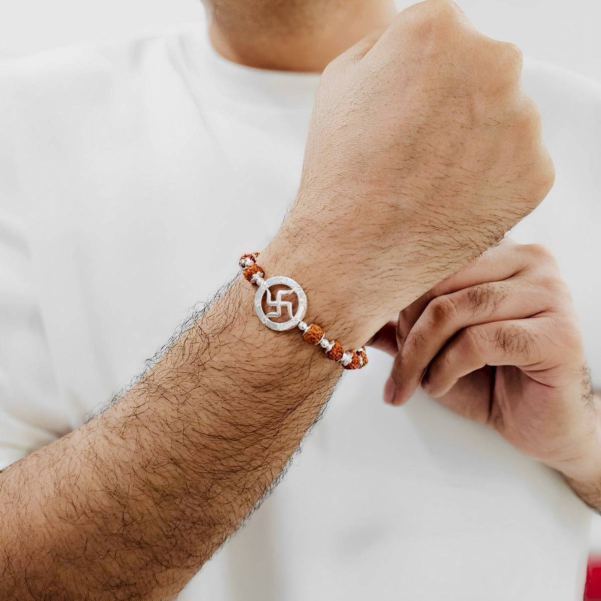 ‘Swastik’ 925 Sterling Silver Rudraksha Beads Bracelet