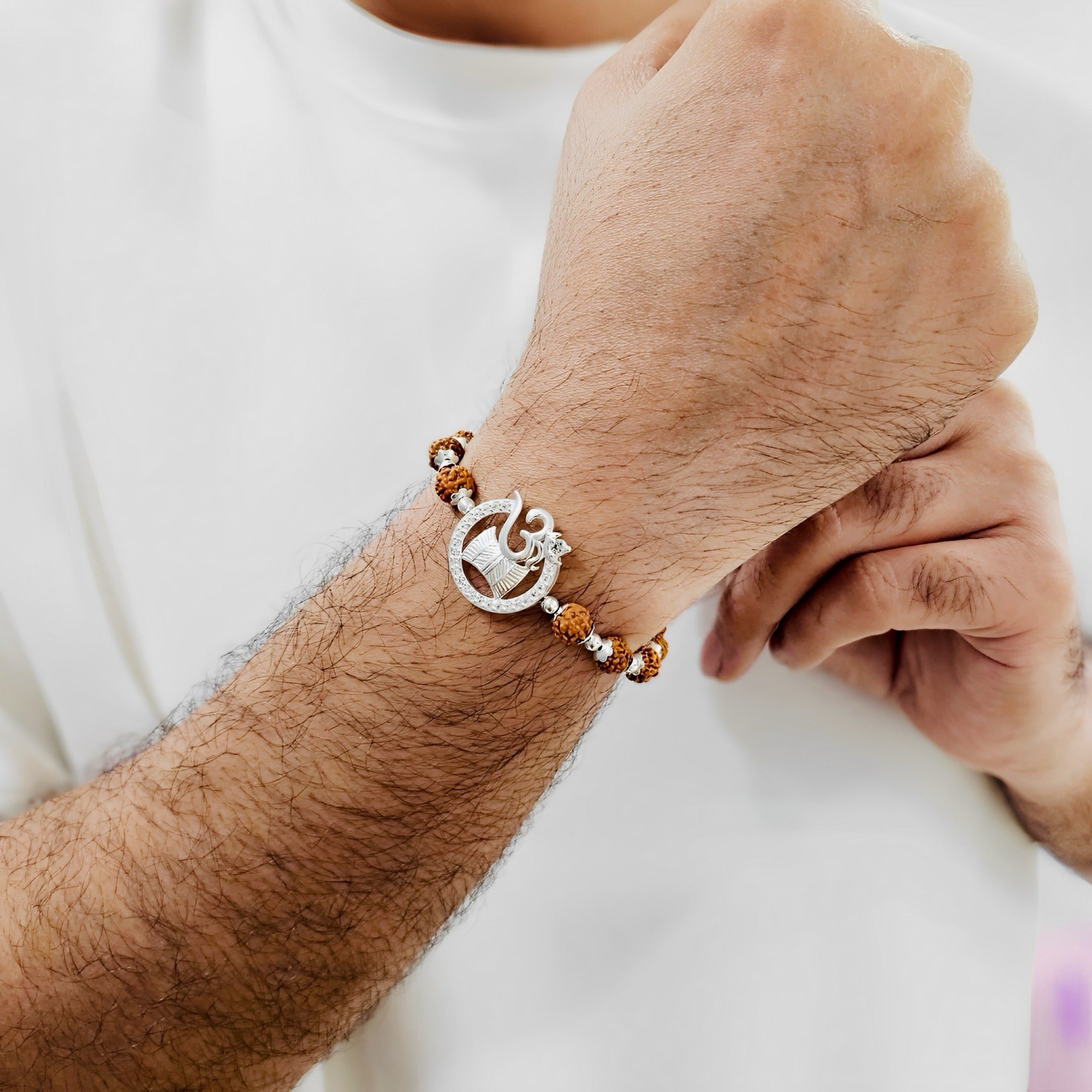 ‘Om Damru’ 925 Sterling Silver Rudraksha Beads Bracelet