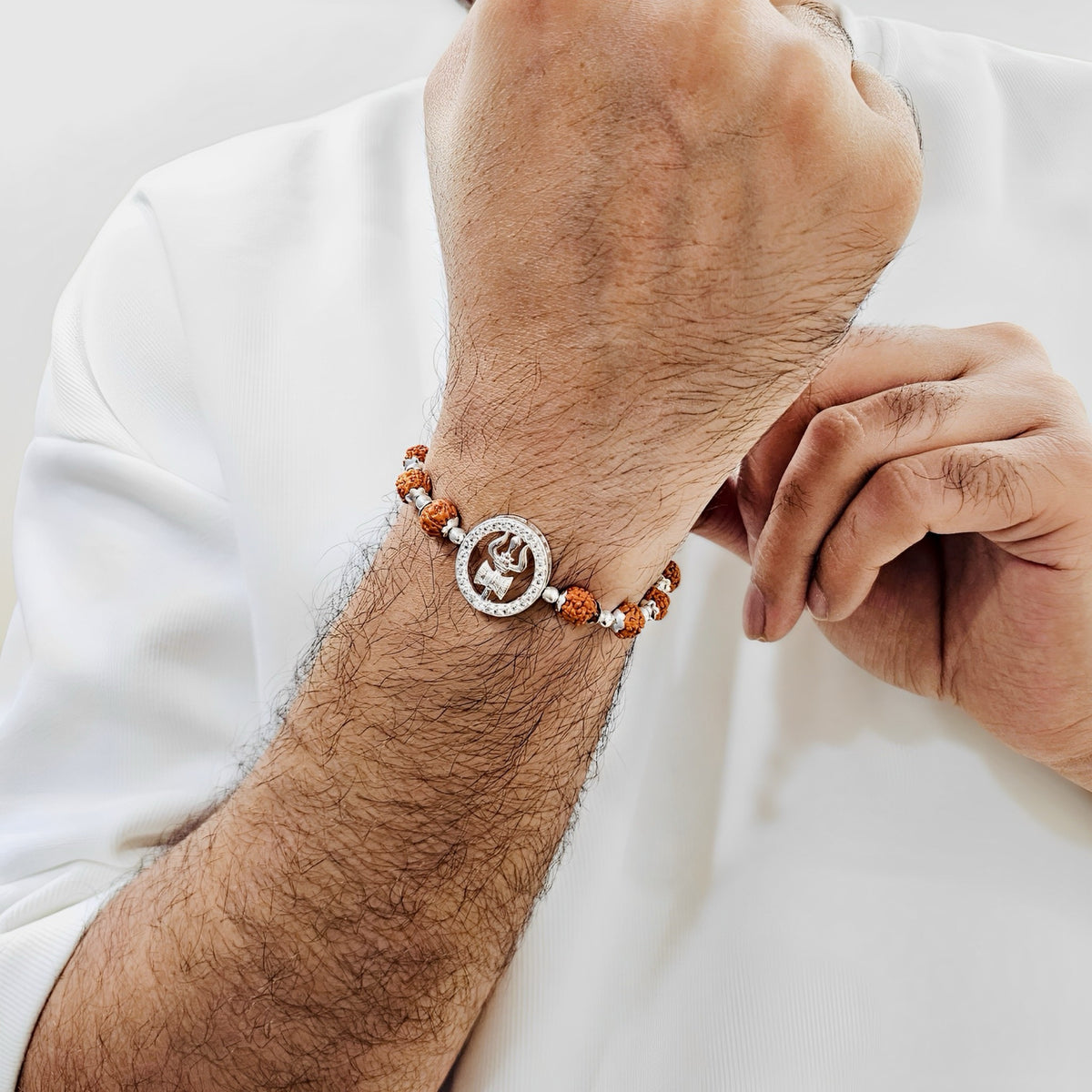 ‘Trishul Damru’ 925 Sterling Silver Rudraksha Beads Bracelet