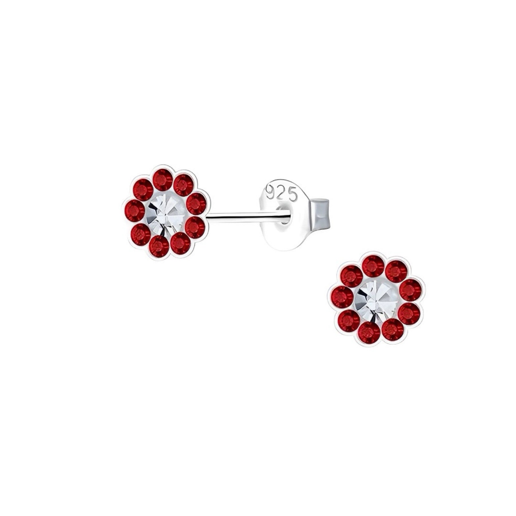 Red and White Flower Crystal Ear Studs