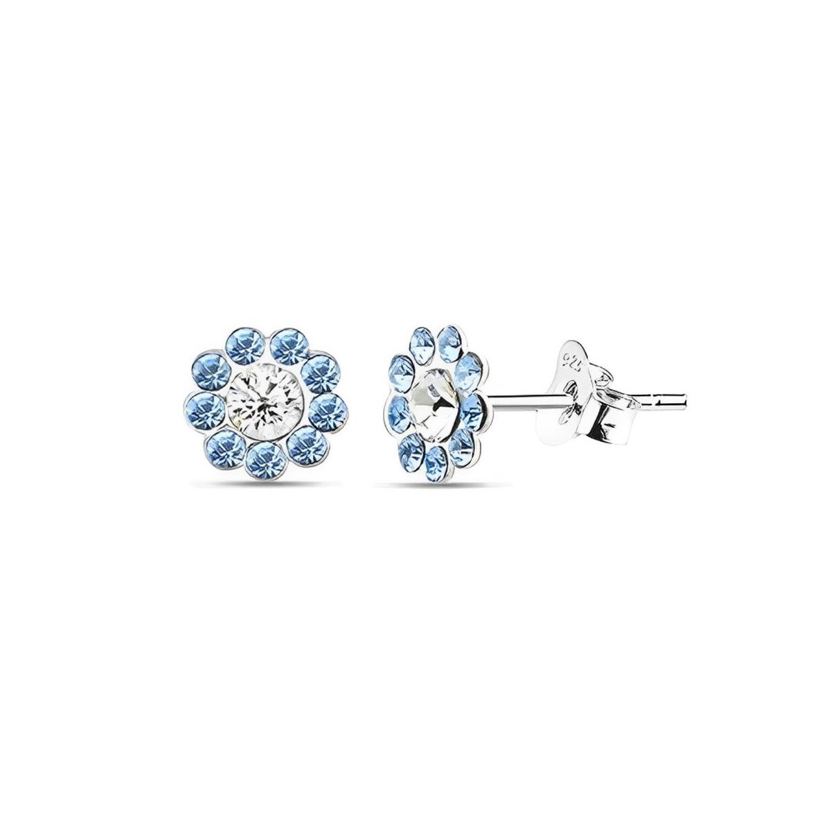 Blue and While Flower Crystal Ear Studs