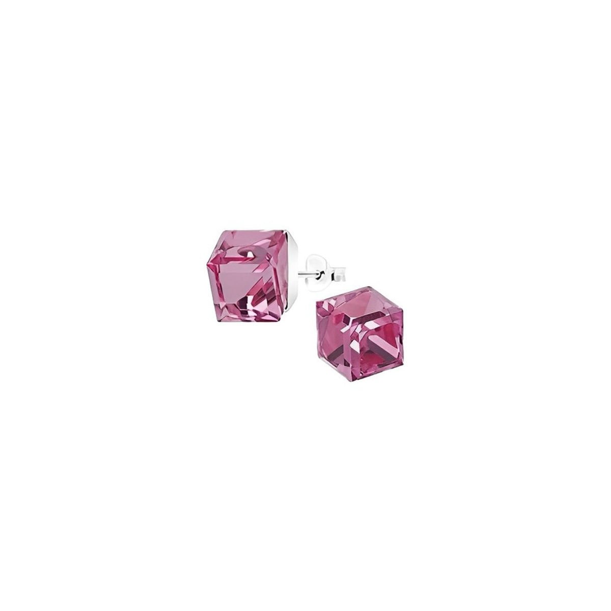 Pink Crystal Cube Ear Studs