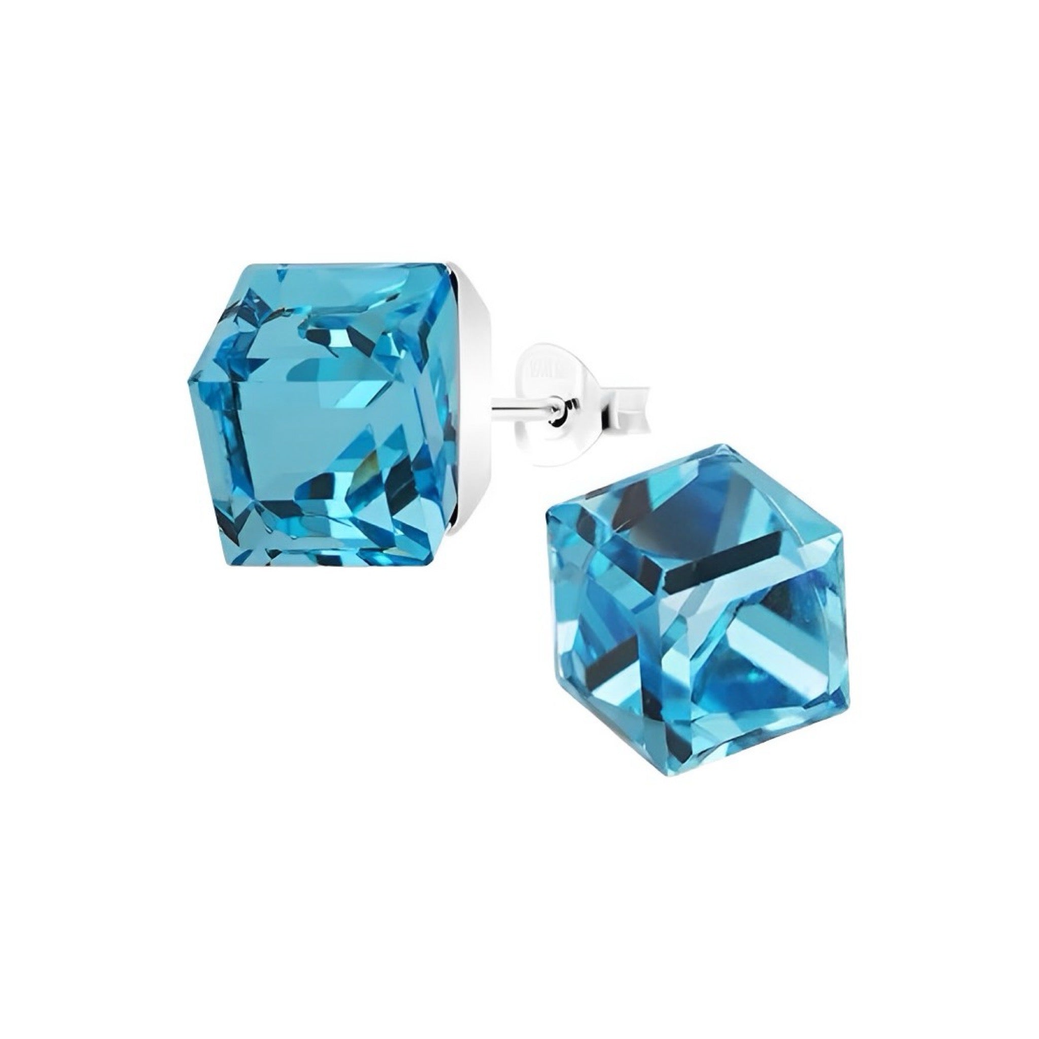 Blue Crystal Cube Ear Studs