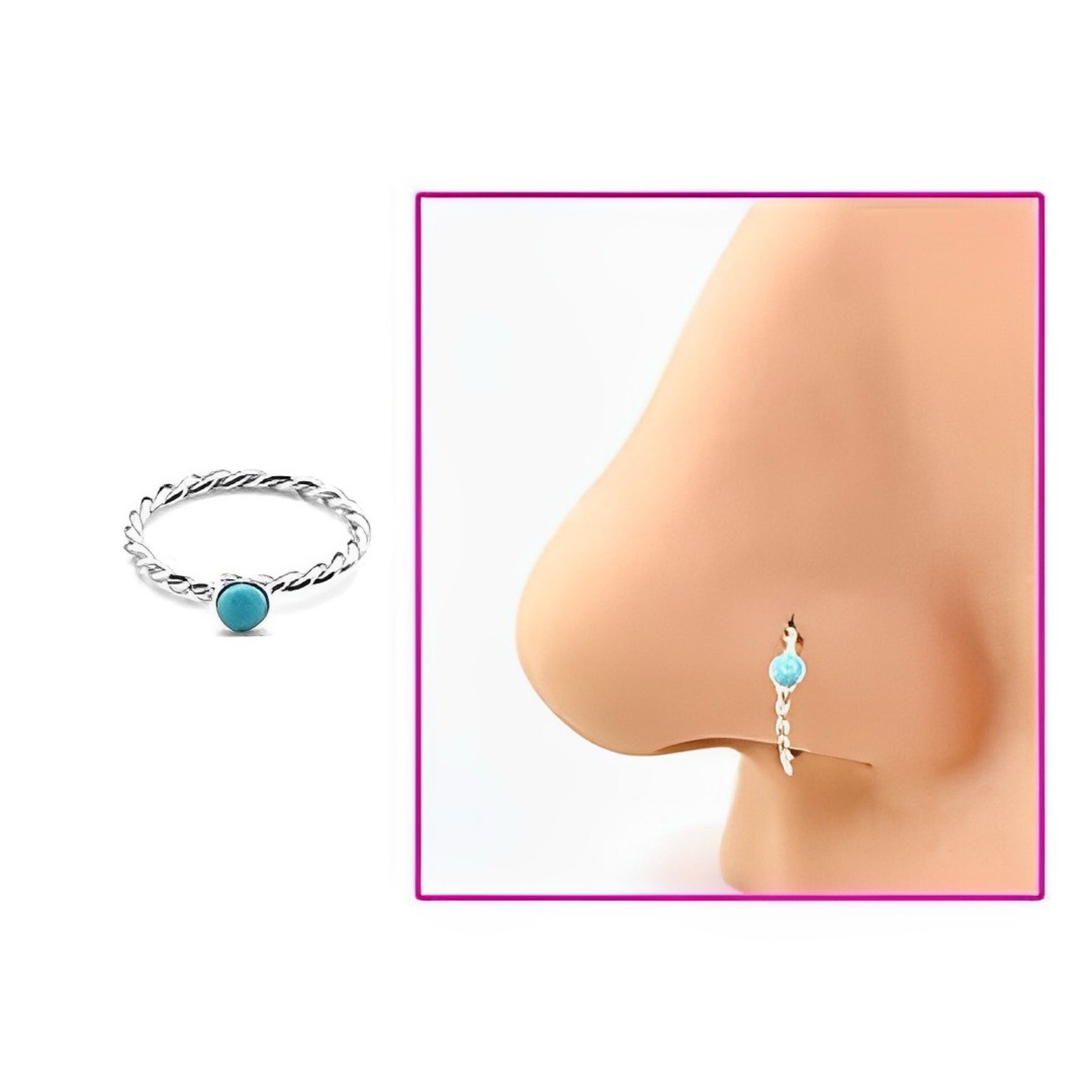 Twisted Silver Turquoise Nose Hoop