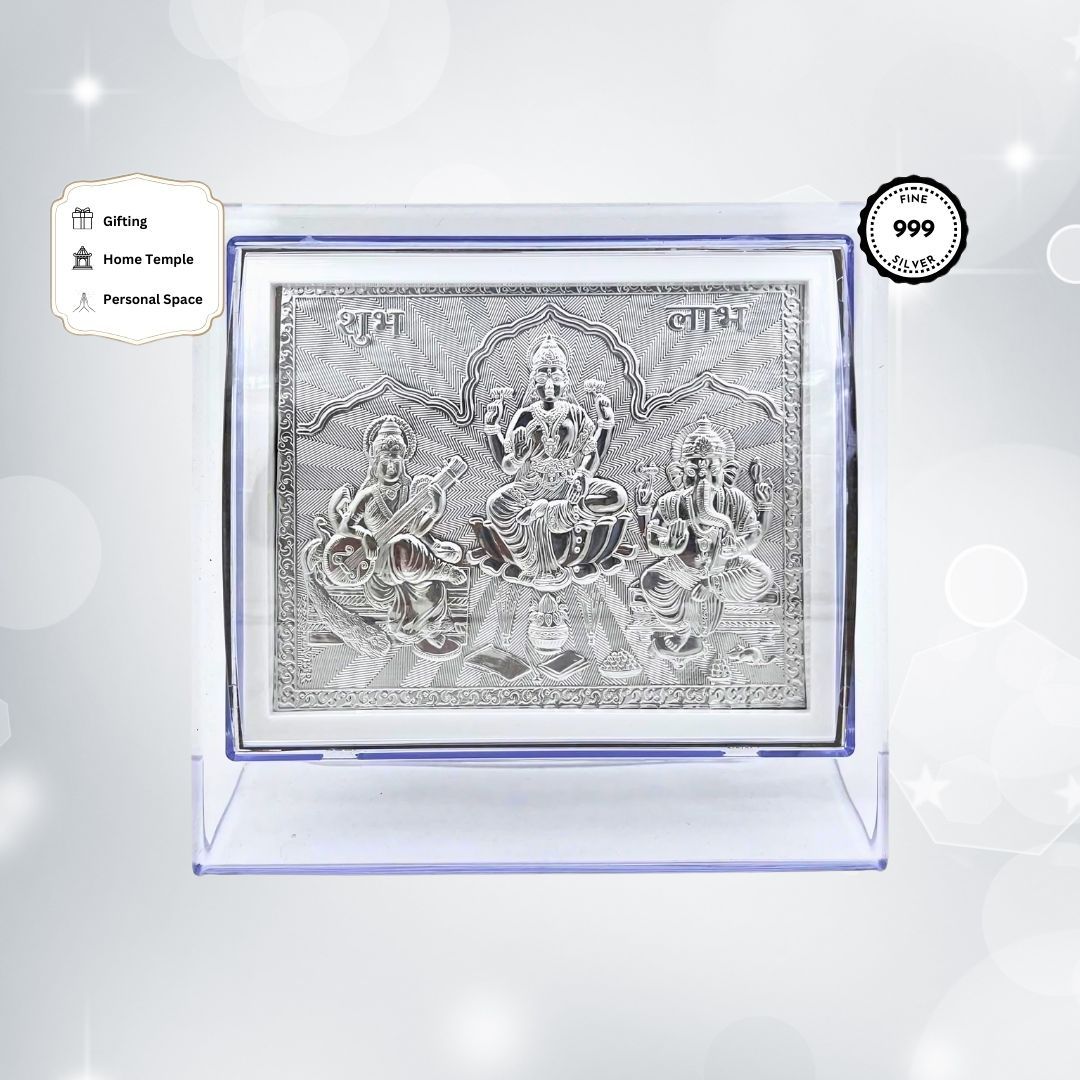 Laxmi Ganesh Saraswati Silver Frame (999 Pure Silver)