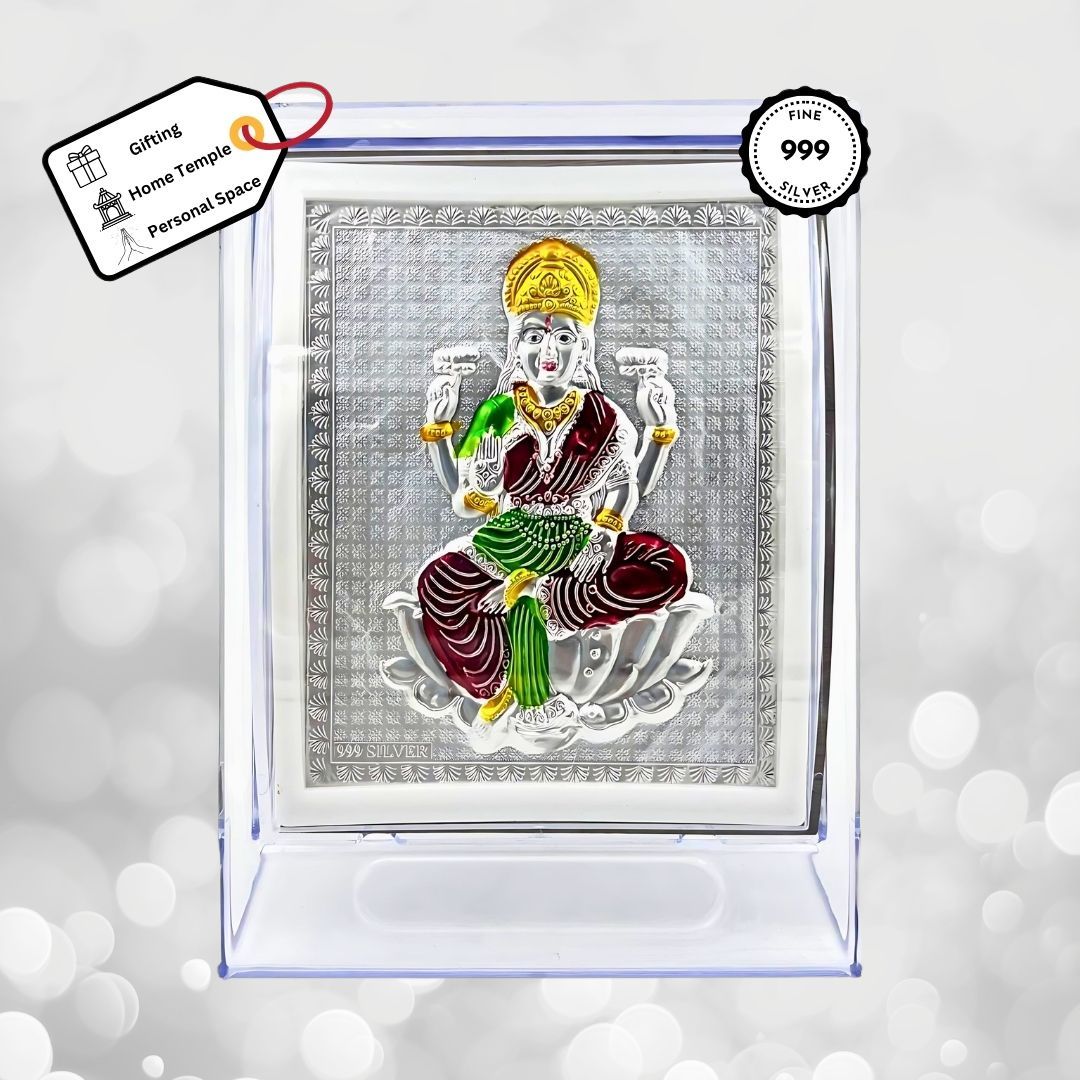 Maa Laxmi Coloured Silver Frame (999 Pure Silver)