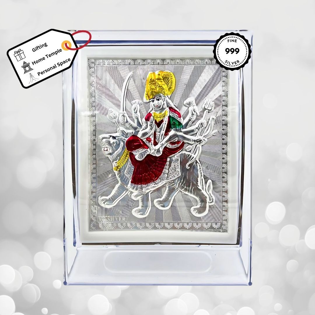 Maa Durga Coloured Silver Frame (999 Pure Silver)