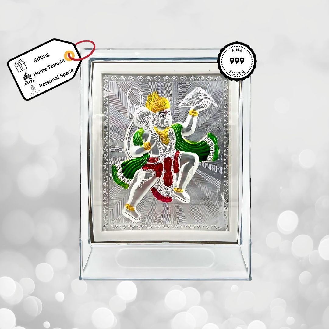 Hanumanji Coloured Silver Frame (999 Pure Silver)