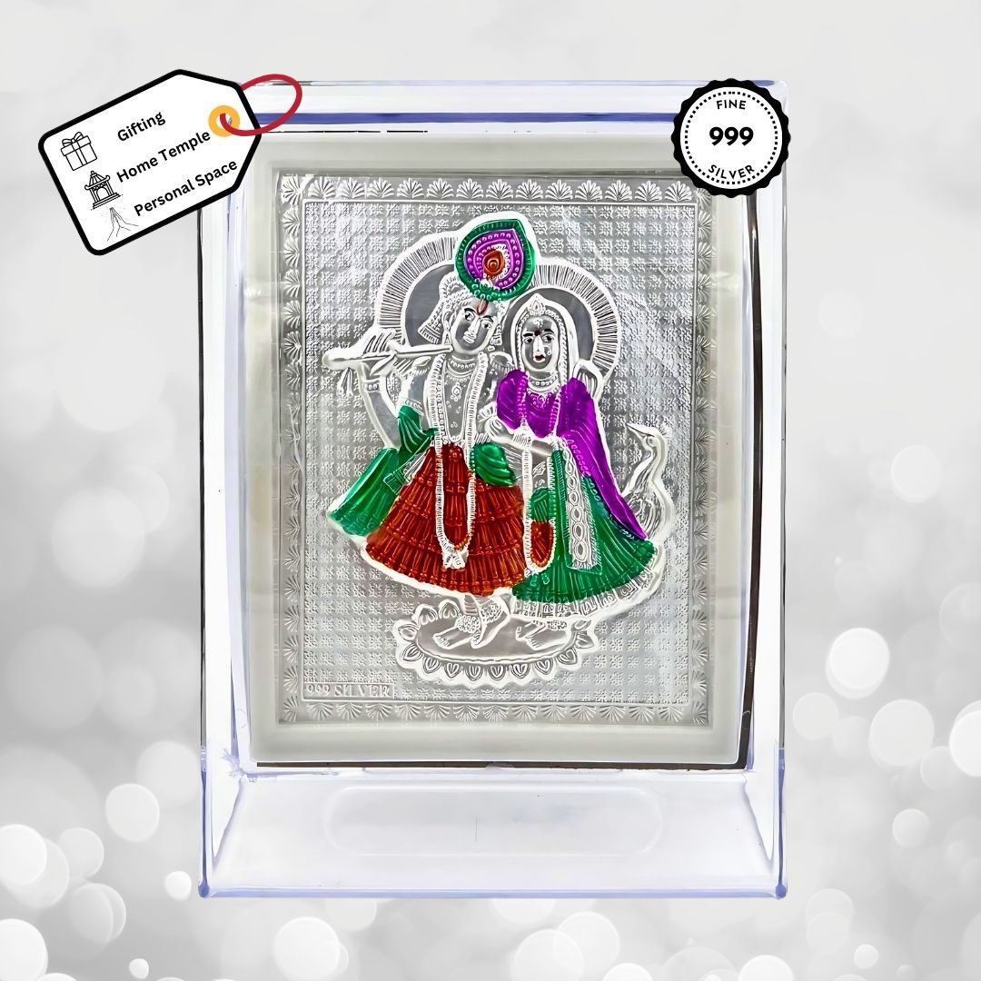 Radha Krishna Coloured Silver Frame (999 Pure Silver)