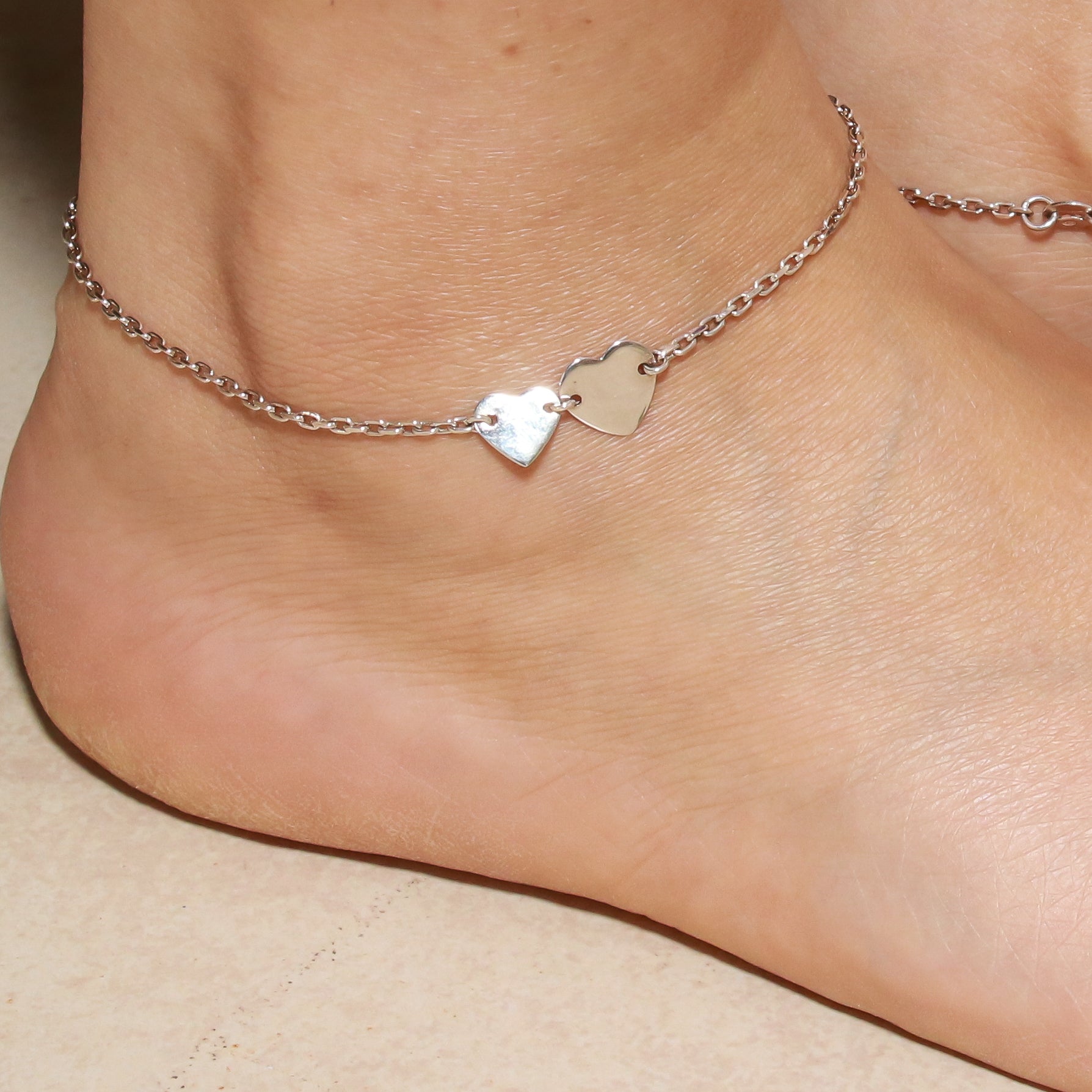 Coupled Silver Heart Anklet (Single/Pair)