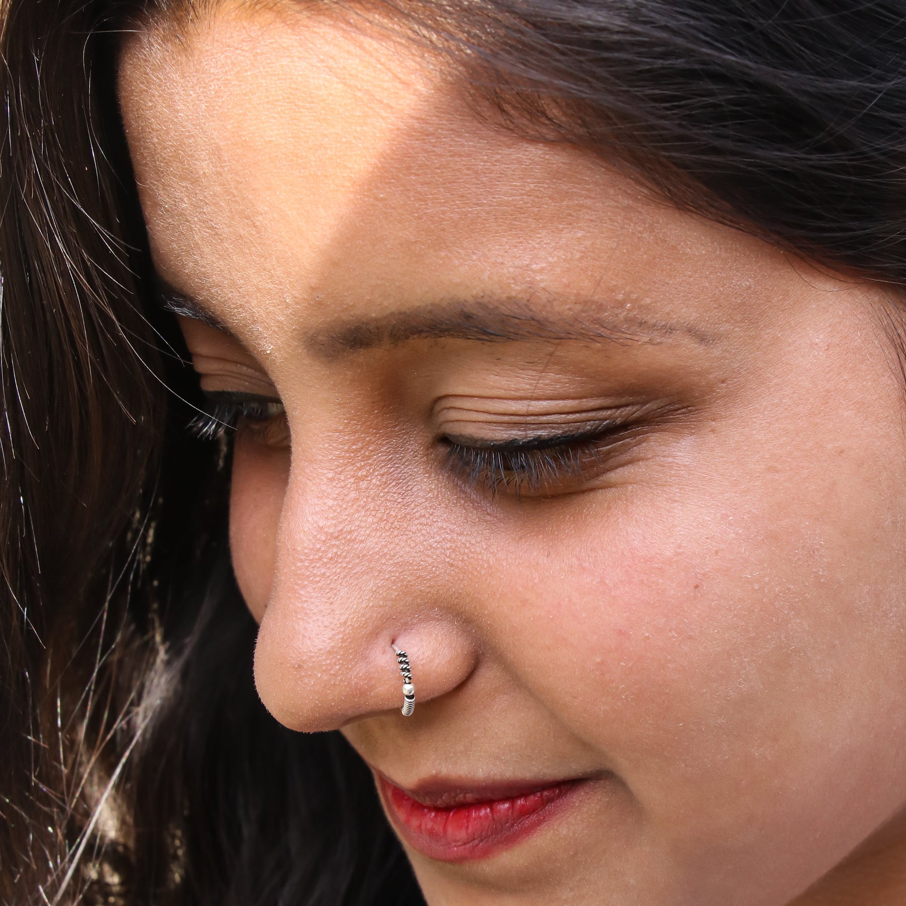 Helix and Silver Bead Nose Ring