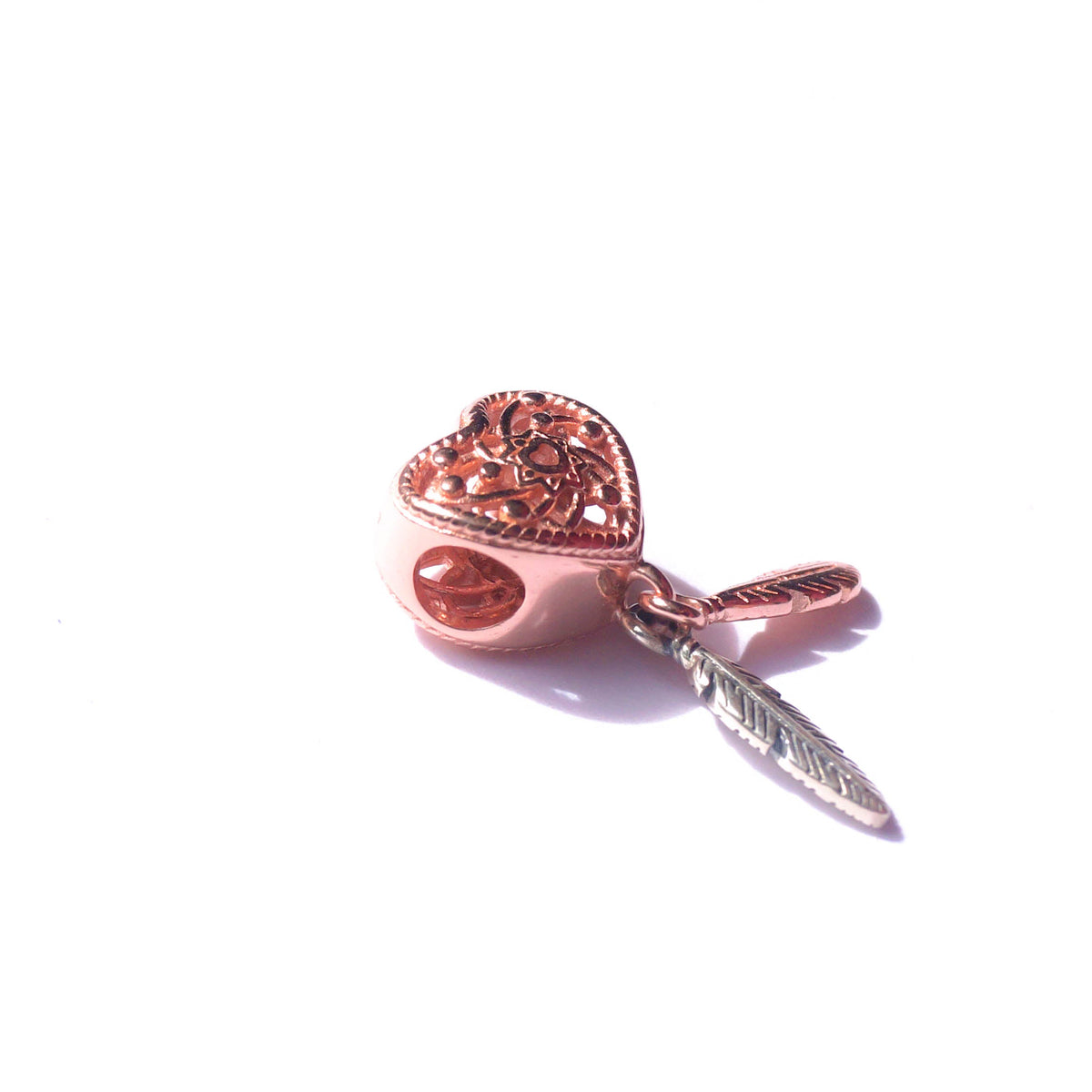 Rose Gold Heart & Feather Charm