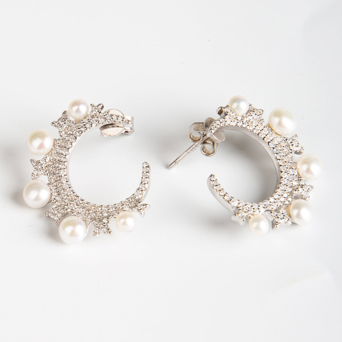 Pearly Crescent Stud Earrings