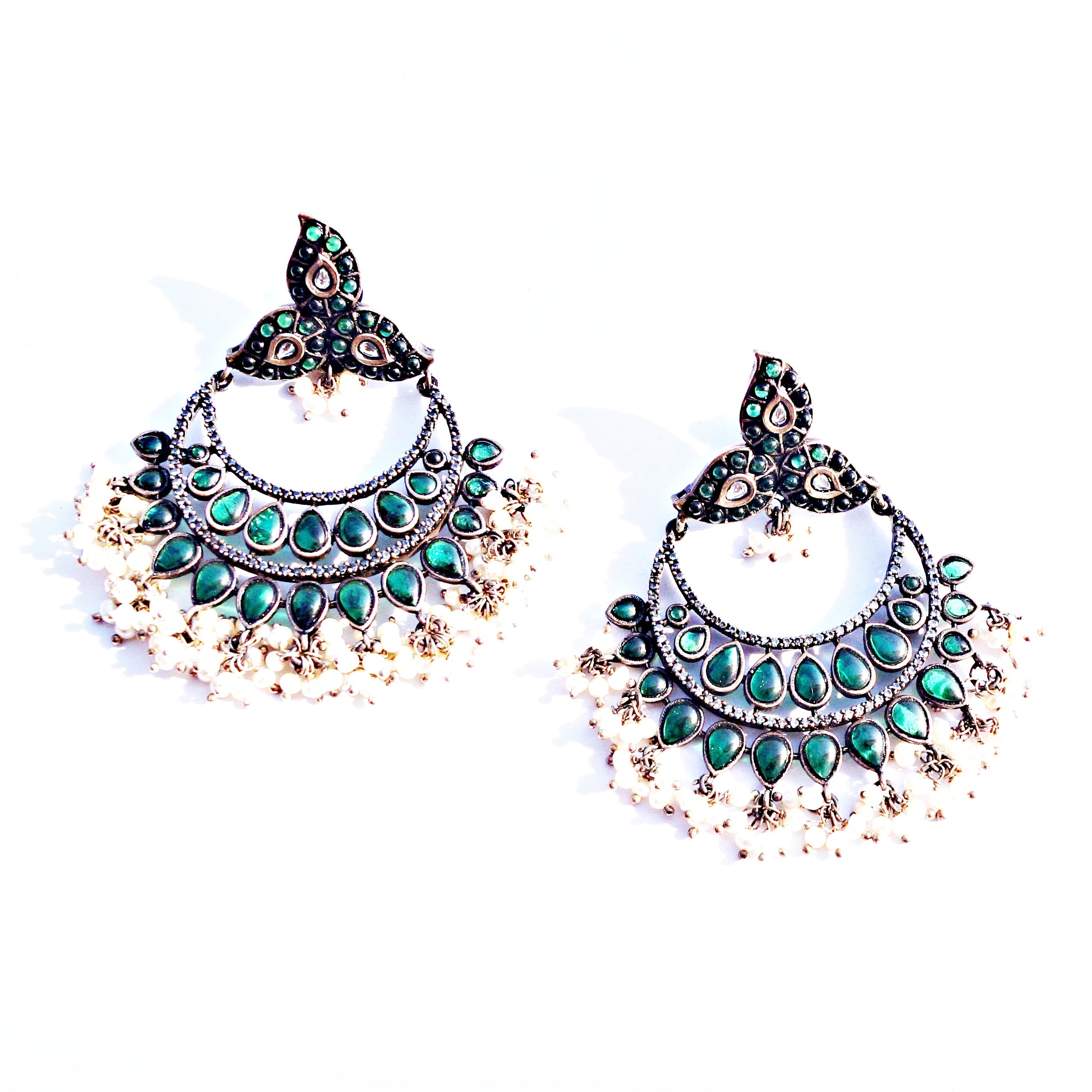 The Emerald Sparkeling Chandbala with Pearl Drops