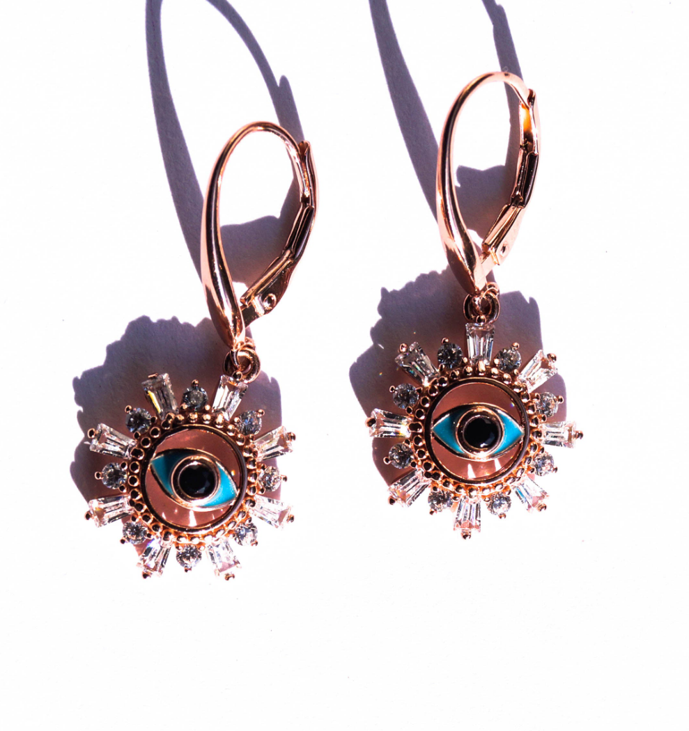 Beautiful Turquoise & Silver Evil Eye Drop Earrings