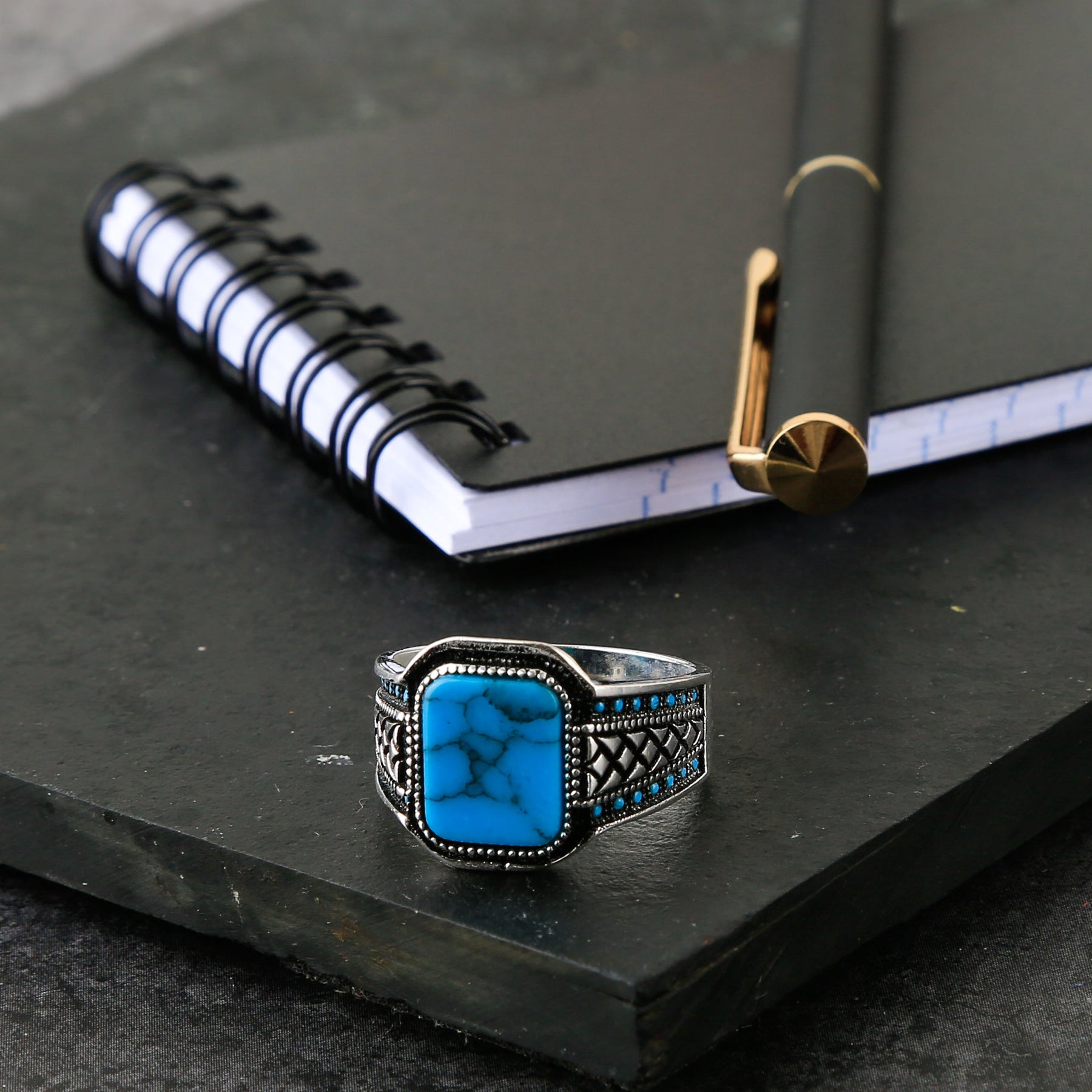 Classic Navajo ring with genuine turquoise and handmade silver leaf an –  The Sundance Gallery