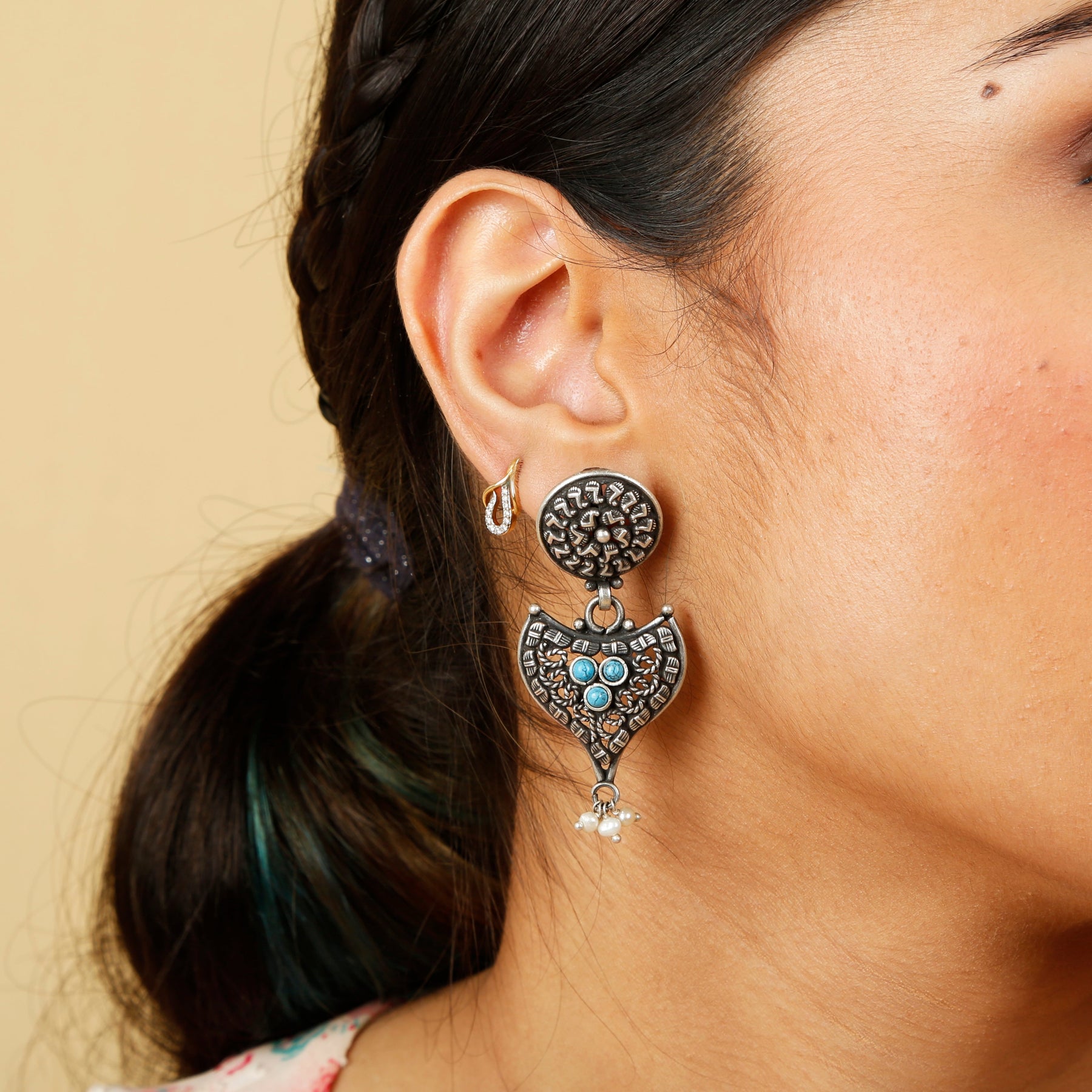 Laxmi Motif Leaf Shaped Pendant with Earrings Set