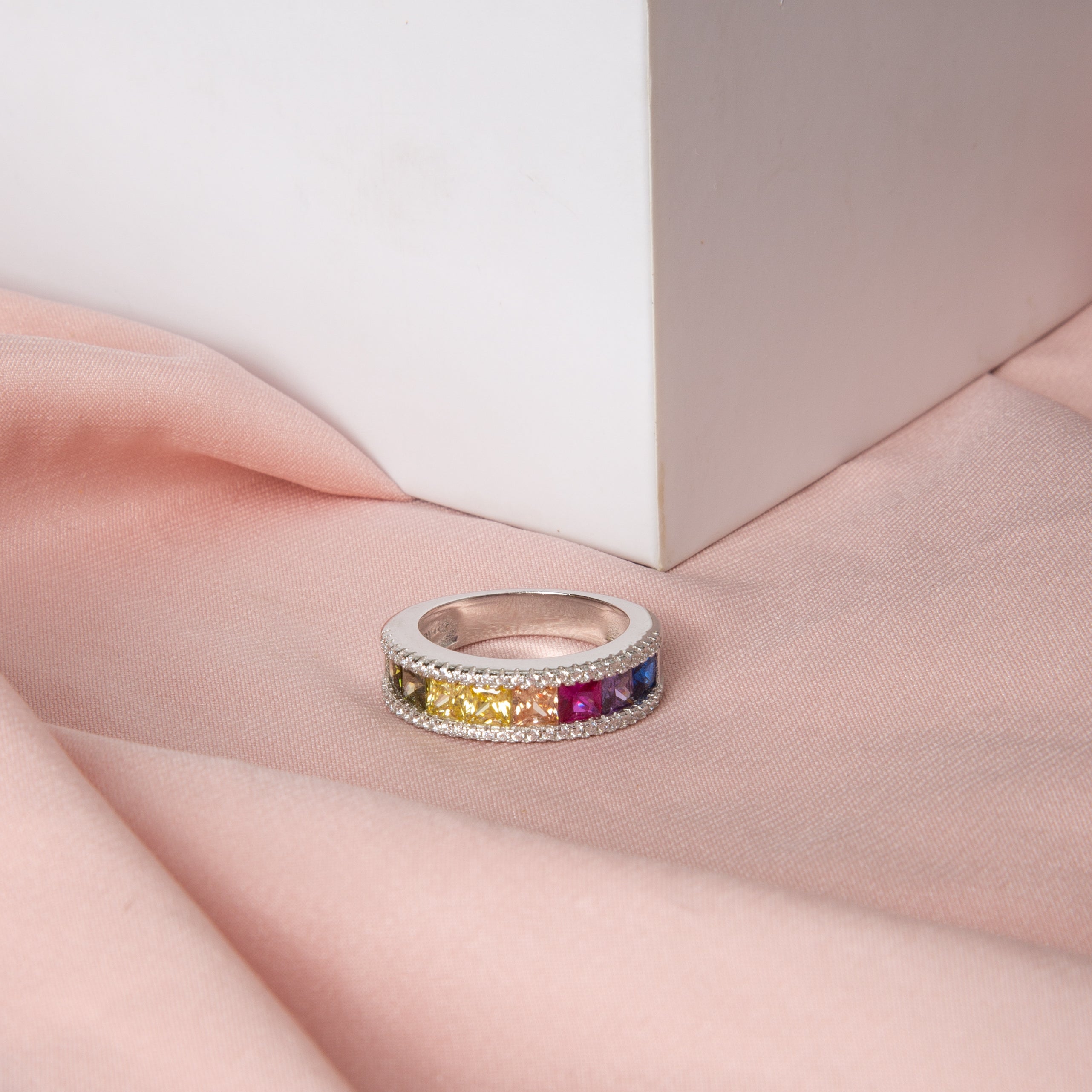 The Cz Periphery Rainbow Wide Band Ring