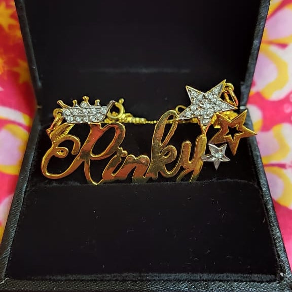 Customised Crown and Stars Name Stencil Necklace
